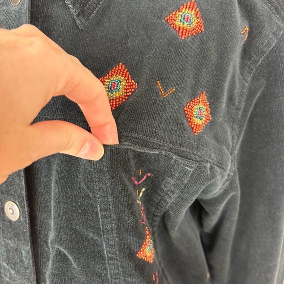 Carole Little Sport Azteca Corduroy Jacket Size 14 Black Beaded Native American - Picture 6 of 17